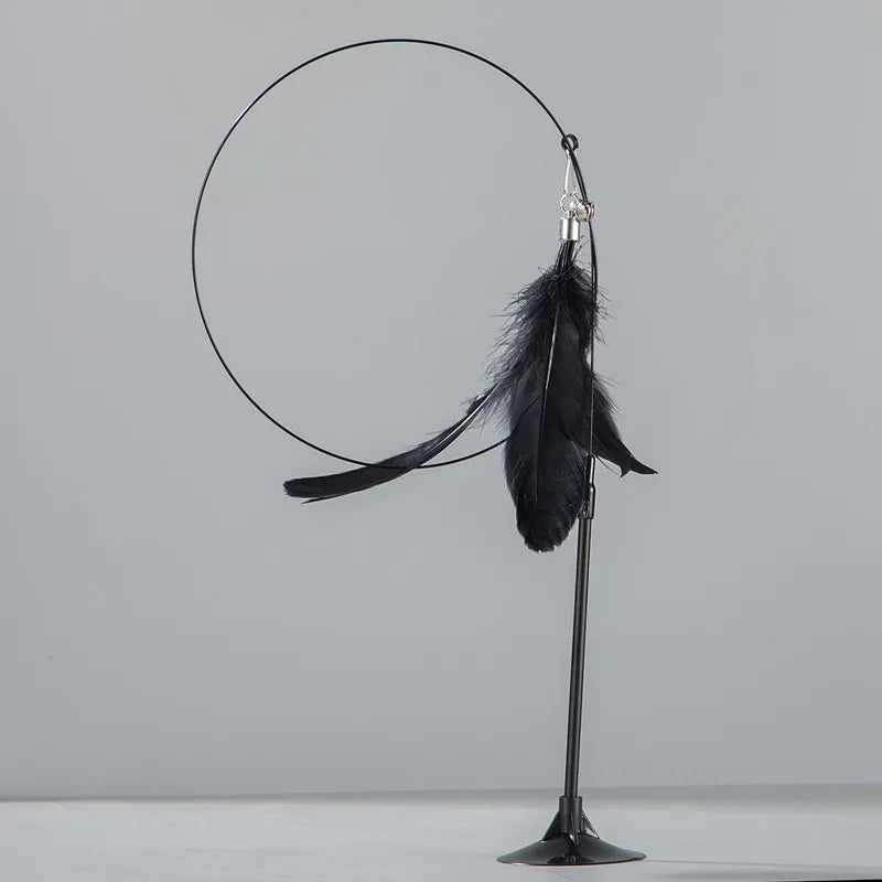 Cat Toys Interactive Cat Toy Steel Wire Feather Toys for Cats Stick Suction Cup Feather Cats Toy with Bell Teaser Pet Products