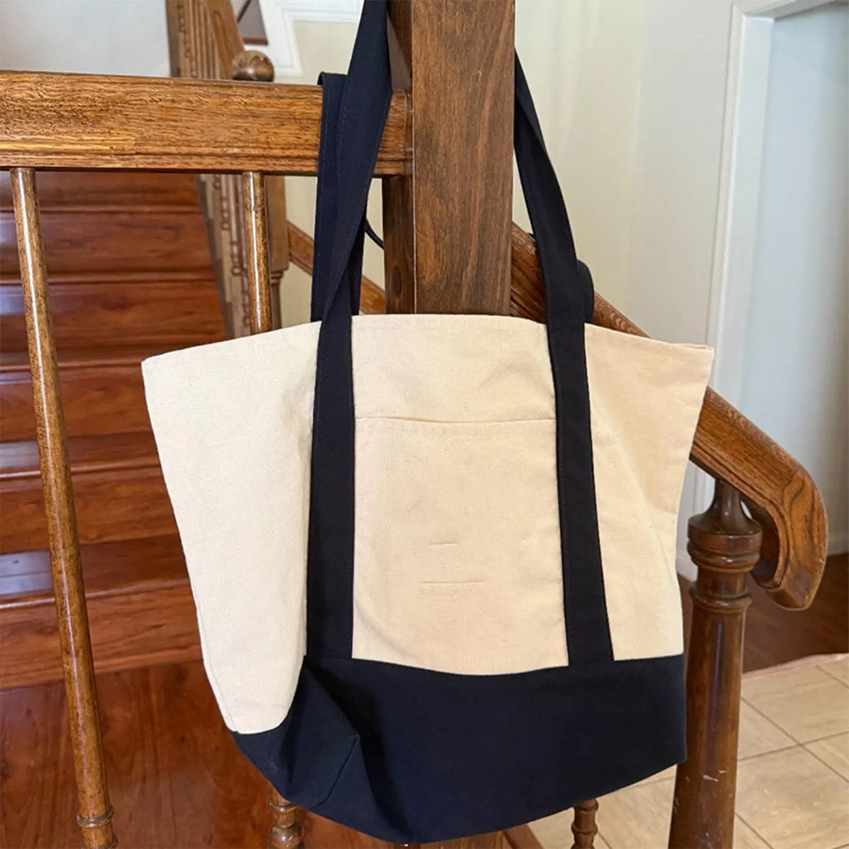 Canvas Tote Bag with embroidered Handle Reusable Ladies Elegant Shoulder Bag for Grocery Shopping Beach Travel