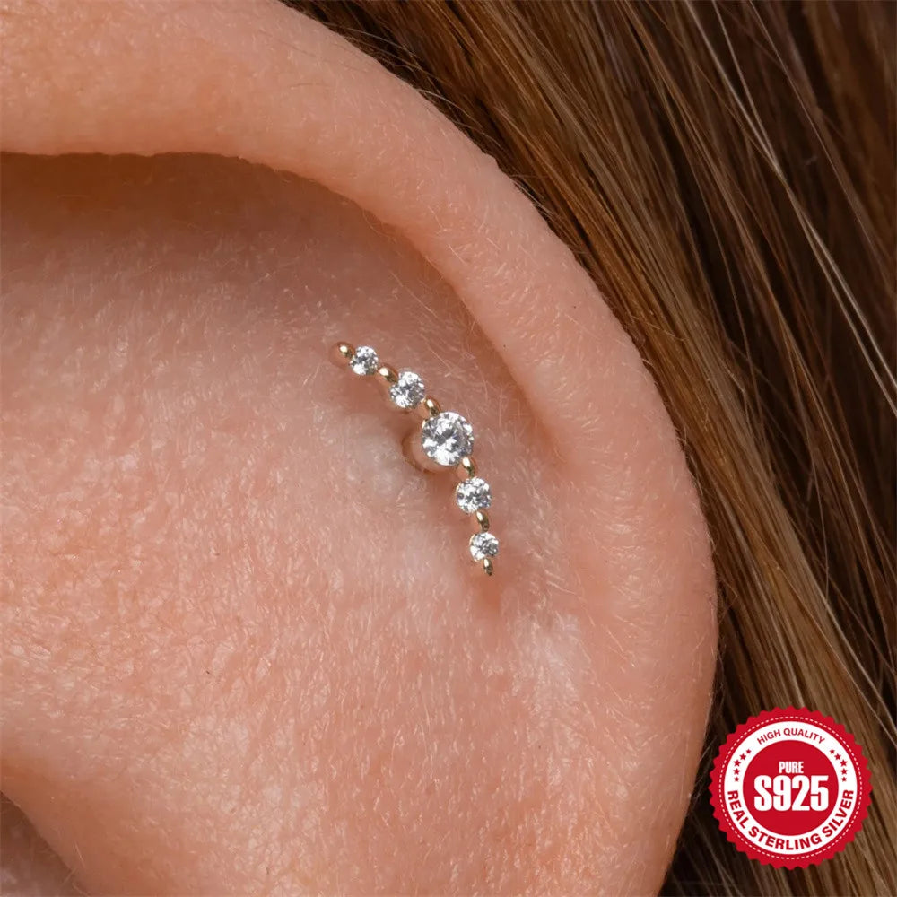 CANNER Pendientes Plata 925 Piercing Stud Earrings For Women Cubic Zirconia 925 Sterling Silver Cartilage Earring Jewerly 1pc