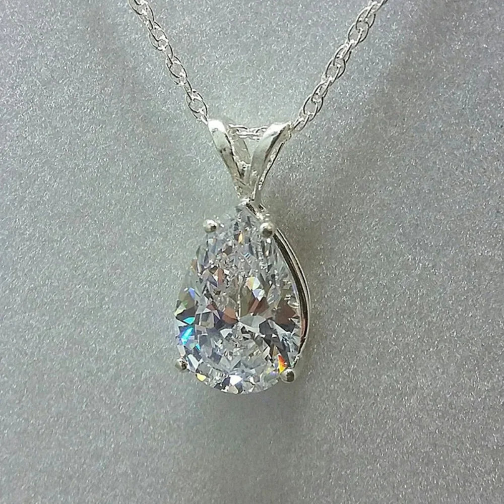 Classic Luxury High Quality 5A Zircon Teardrop-shaped Pendant Necklace for Women Bride Wedding Engagement Jewelry Accessory Gift