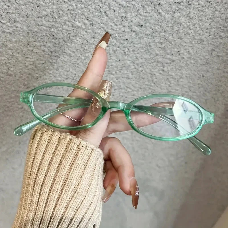 Japanese Korean Small Oval Frame Glasses Women Retro Harajuku Eyeglasses Clear Spectacle Blue Light Blocking Eyewears