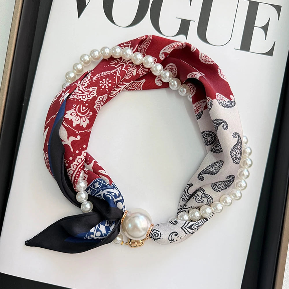 1/2PCS Elegant Pearl Tail Magnetic Clasp Scarf Summer New Versatile Breathable Fashion Artistic Accessory Neck Wrap Scarves
