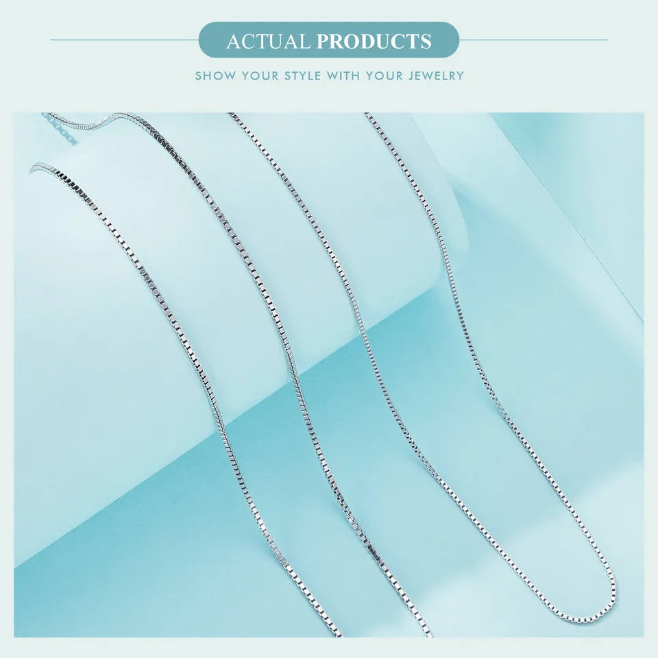 WOSTU Classic Basic Chains Solid 925 Sterling Silver O-Shaped Necklace Twisted Snake Bar Singapore Box Chain Square Links 45CM