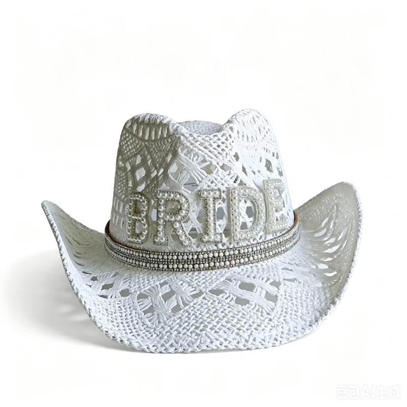 Bridal Malan Flower Style Cowboy Hat All Kinds of Hats for All Seasons Summer Beach Hat Elegant Cowboy Hat Pearl Accessories