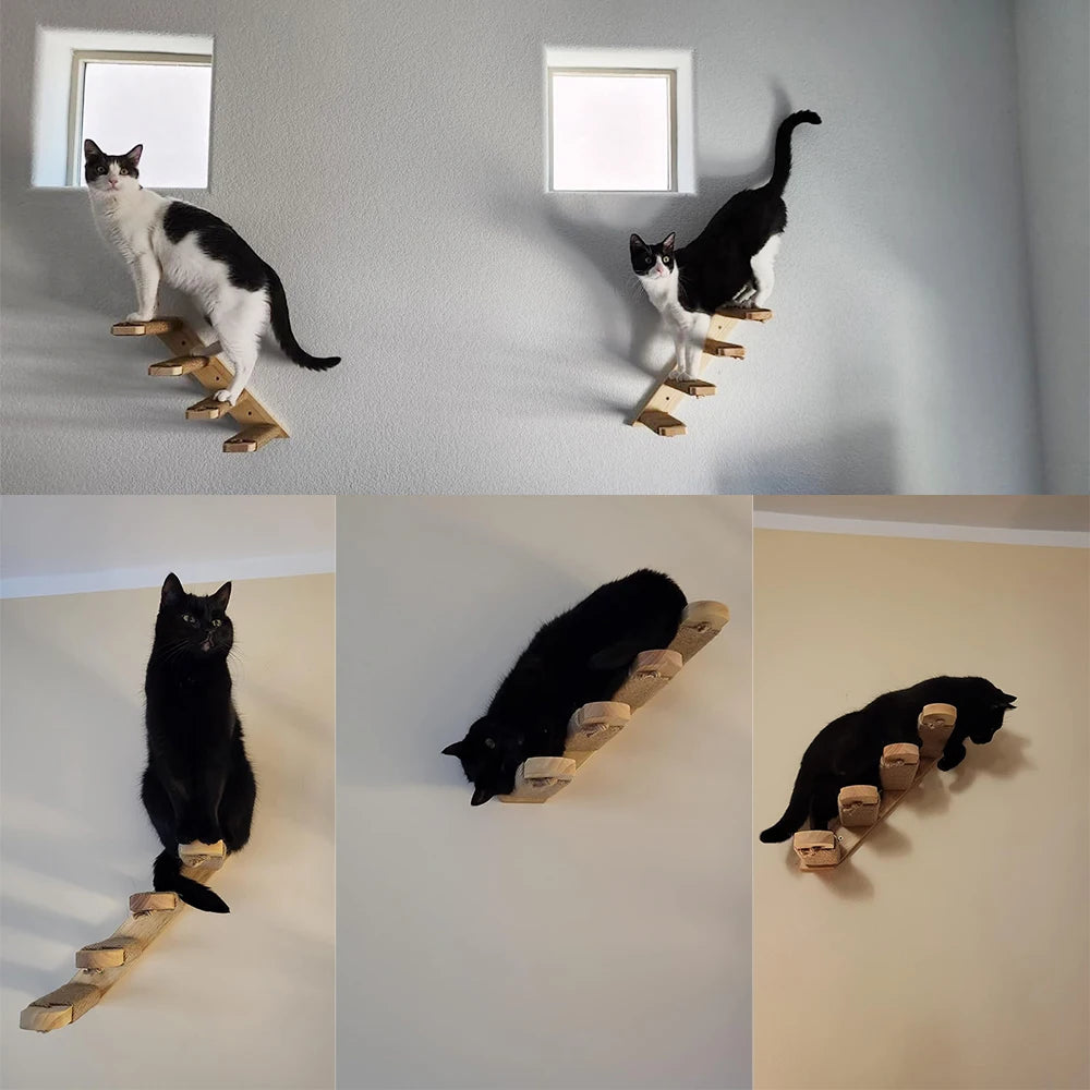 Cat Climbing Stairs Wall Mounted Steps Made of Wood and Sisal Rope Scratching Ladder Pet Furniture for Indoor Cats Playing Sleep