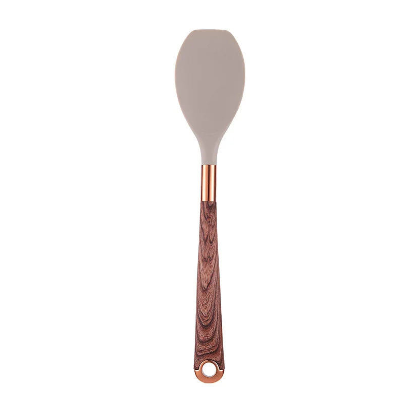 LMETJMA Silicone Kitchen Utensil Set 10 Pcs Cooking Utensil with Utensils Holder Wooden Pattern Handles Nonstick Cookware JT264