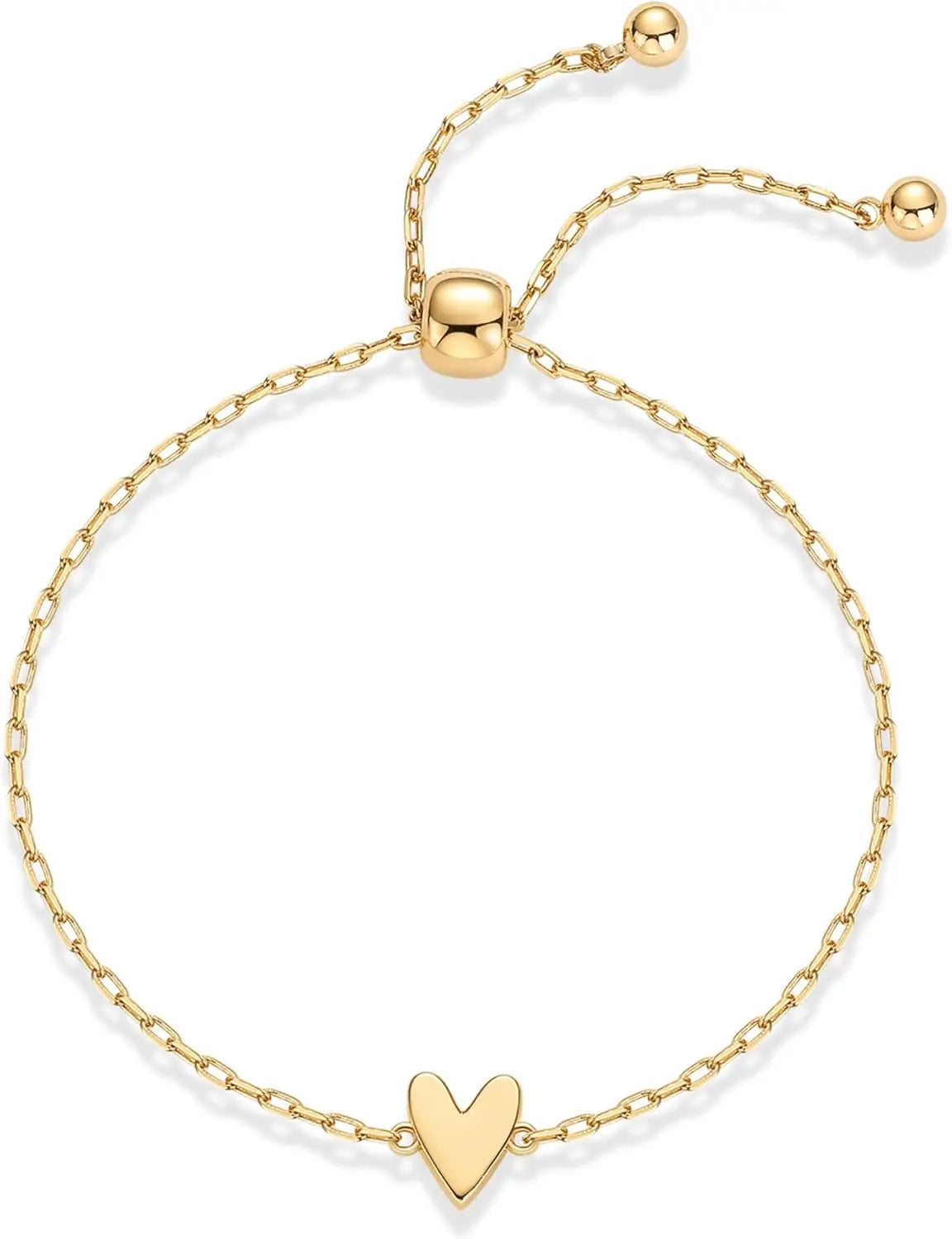 14K Gold Plated Stainless Steel Matching Heart Charms Solitaire Bracelet Set for Women Best Friend Adjustable Love Friendship