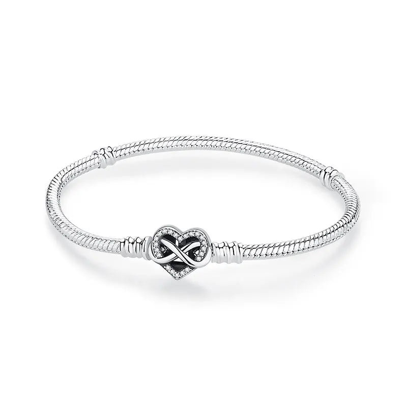 Original 925 Sterling Silver Bracelets Bangles Love Heart Clip Charms Beads Snake Chains For Women Rose Gold DIY Luxury Jewelry