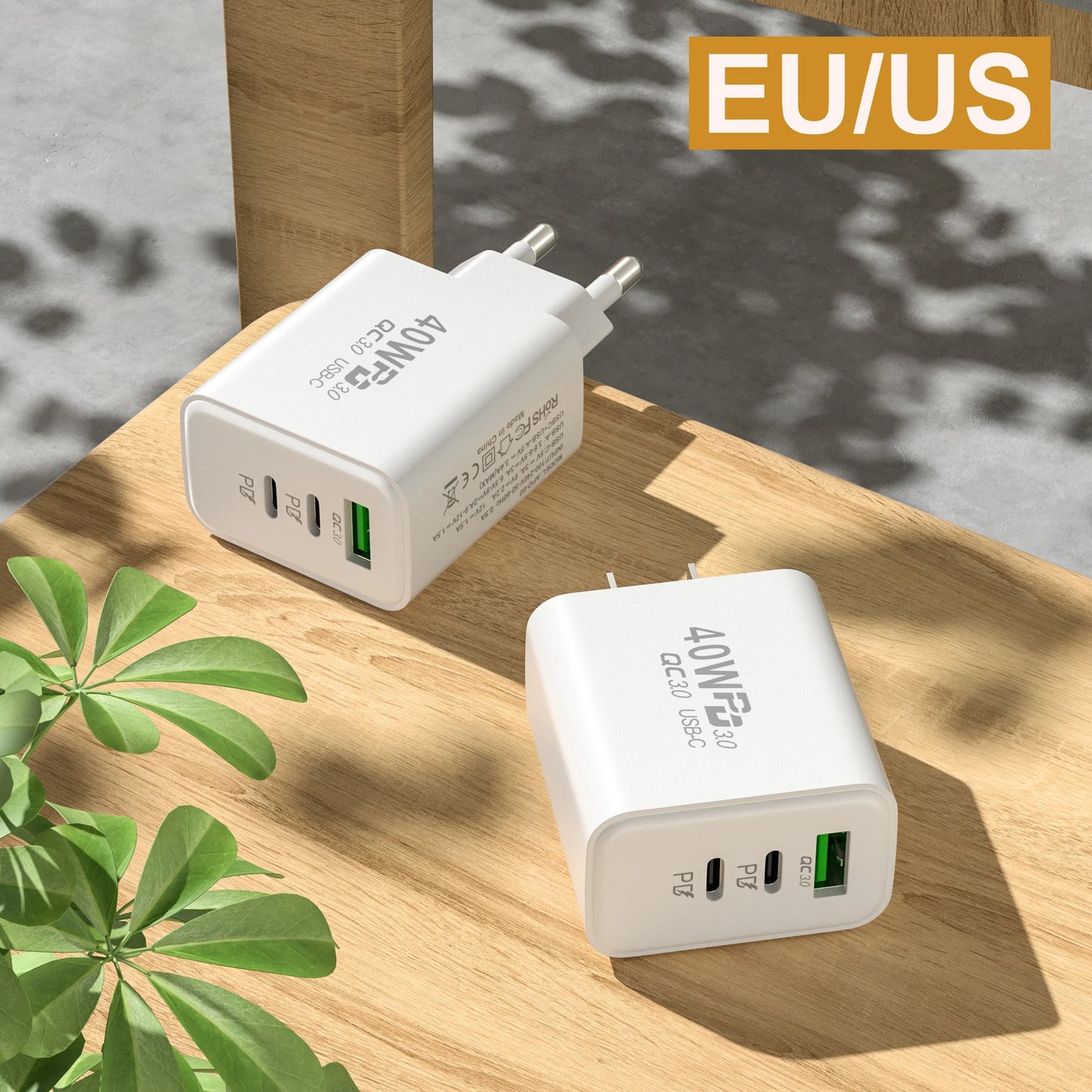 PD 60W Fast USB Charge Charger 3Ports EU/US Plug Wall Charger Adapter For iPhone 14 13 Xiaomi Huawei Samsung USB C Phone Charger