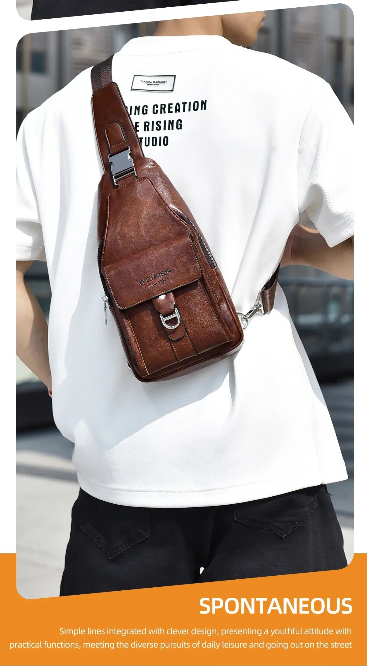 2026 New Men's Bag High Quality PU Leather Men's Chest Bag Simple Waterproof Single Shoulder Crossbody Bags Messenger Bag Gift