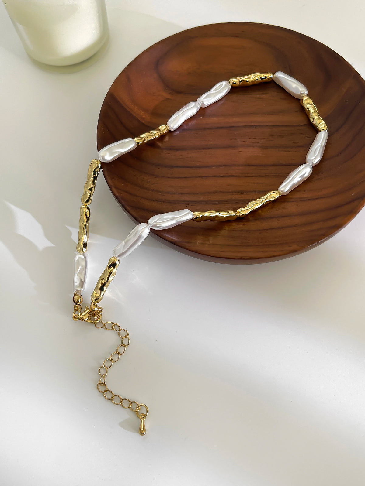 Peri'sbox Vintage Fashion Irregular Imitation Baroque Pearl Metal Copper Necklace for Women Punk Hip-Hop Statement Jewelry Gifts