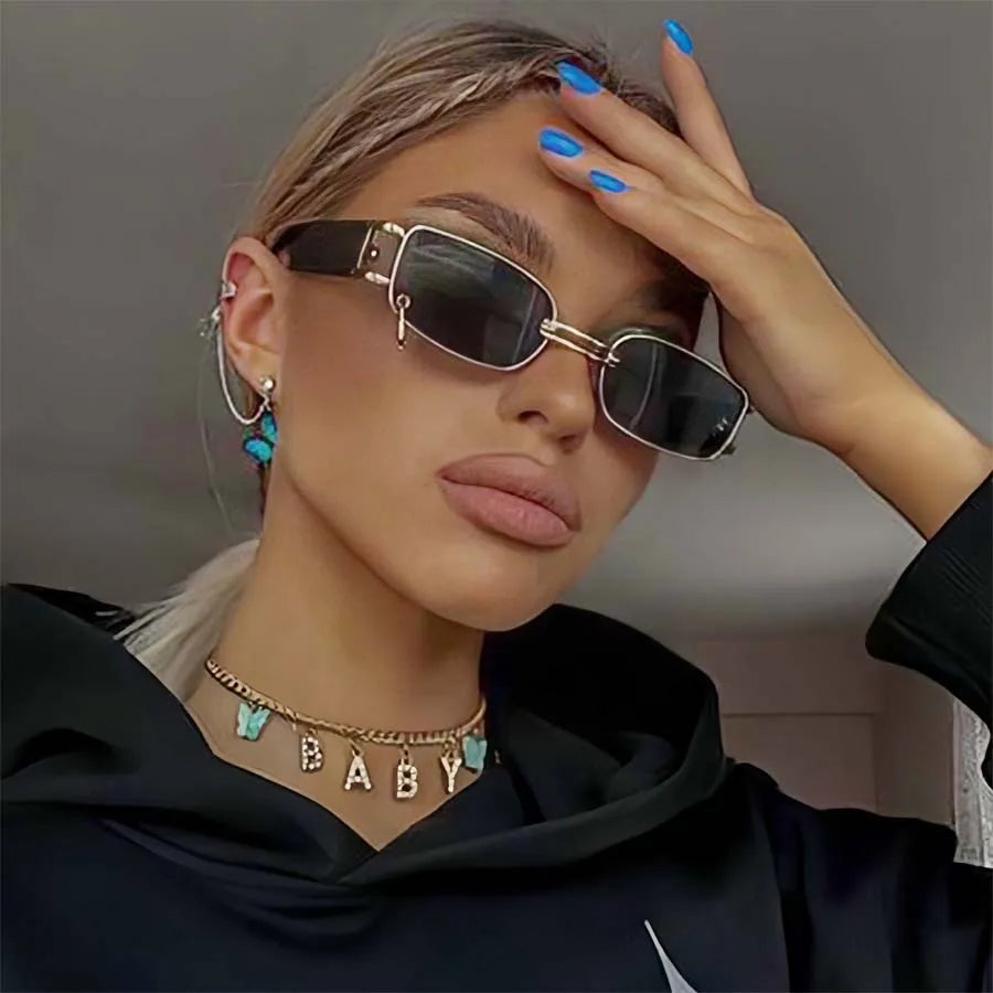 Sexy Square Sunglasses Women Men Black Sun Glasses Retro Designer Eyewear Luxury Small Frame Mirror Metal Brand