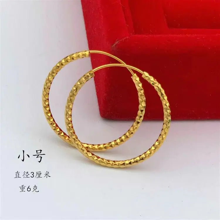 24K Gold AU999 Large Round Hoop Earrings Women's - Premium pure gold, classic versatile design, suitable for commute