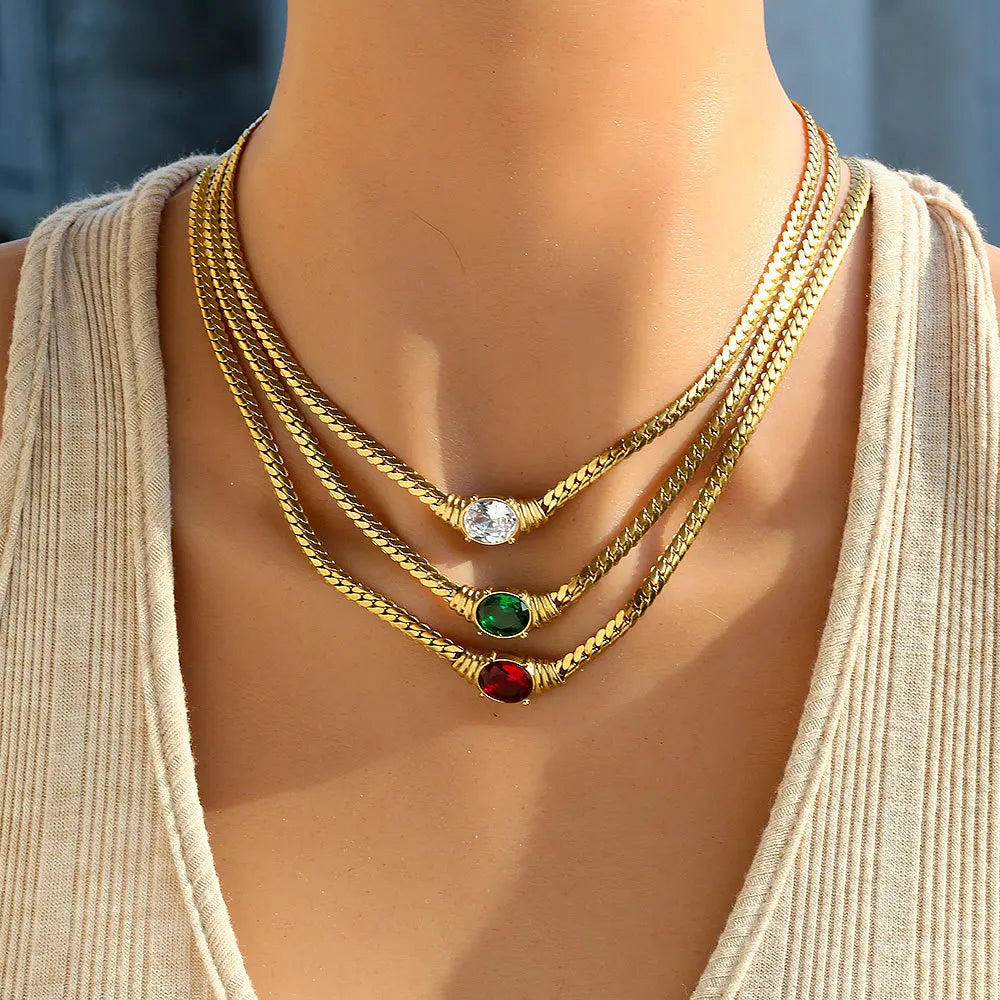Women Luxury Jewelry Egg Shape Gemstone Necklace Stainless Steel Necklace for Women