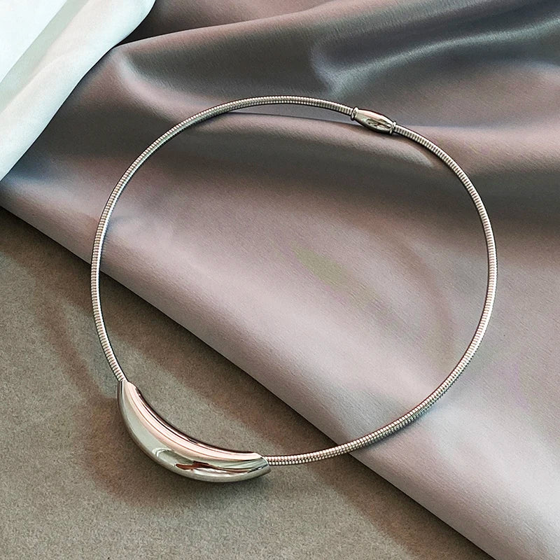 French Retro Design Metal Tube Snake Bone Chain Collar For Women's Exaggerated Stainless Steel Necklace Girls' Colorless Jewelry