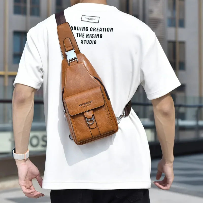 2026 New Men's Bag High Quality PU Leather Men's Chest Bag Simple Waterproof Single Shoulder Crossbody Bags Messenger Bag Gift