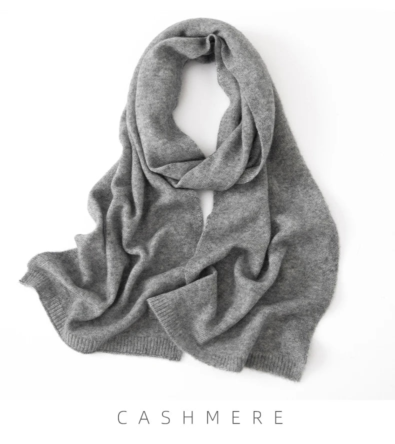Soft 100% Cashmere Scarf for Autumn and Winter, Women's Knitted Warm Neck Protection Scarf 160*25CM