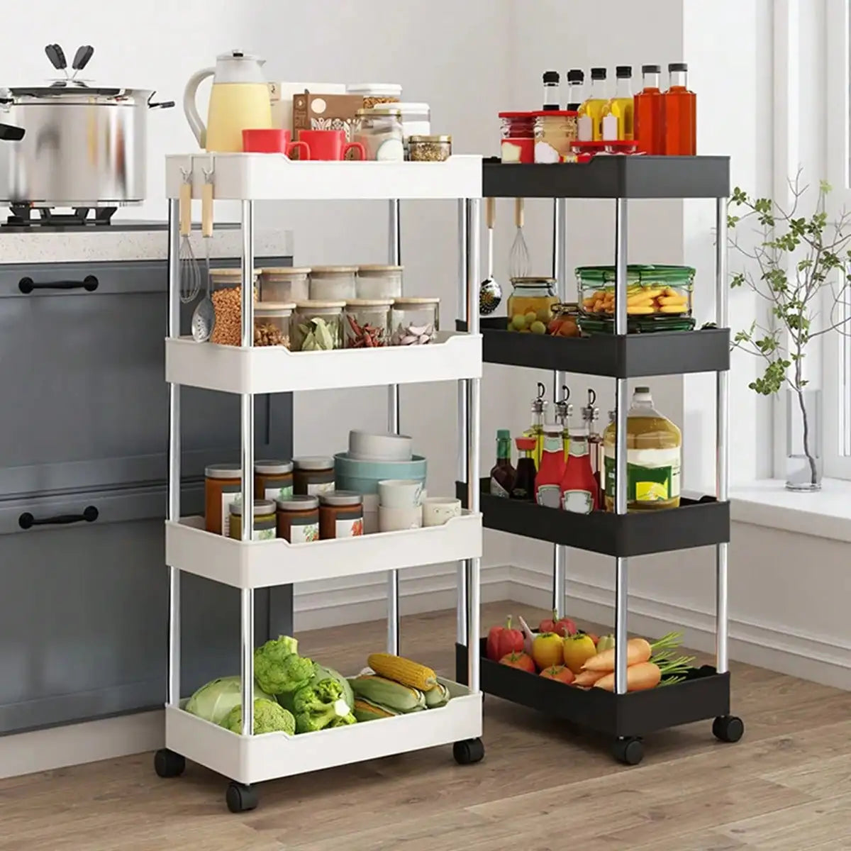 1pcs 3/4 Tier Rolling Utility Cart Storage Shelf Movable Gap Storage Rack Kitchen Bathroom Slim Slide Organizer Shelf Livingroom