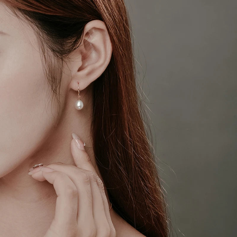 NYMPH Real 18K Gold Stud Earrings Natural freshwater Pearl AU750 Fine Jewelry Anniversary Gift For Women E235-1