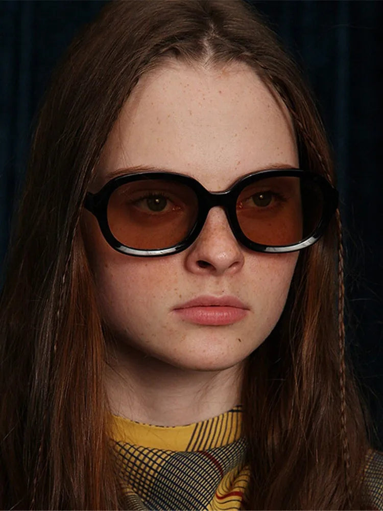 Oval Concave Vintage Sunglasses Women Fashion Design Retro Brand Sun Glasses Female Hip Hop Vintage Round Designer Oculos De Sol