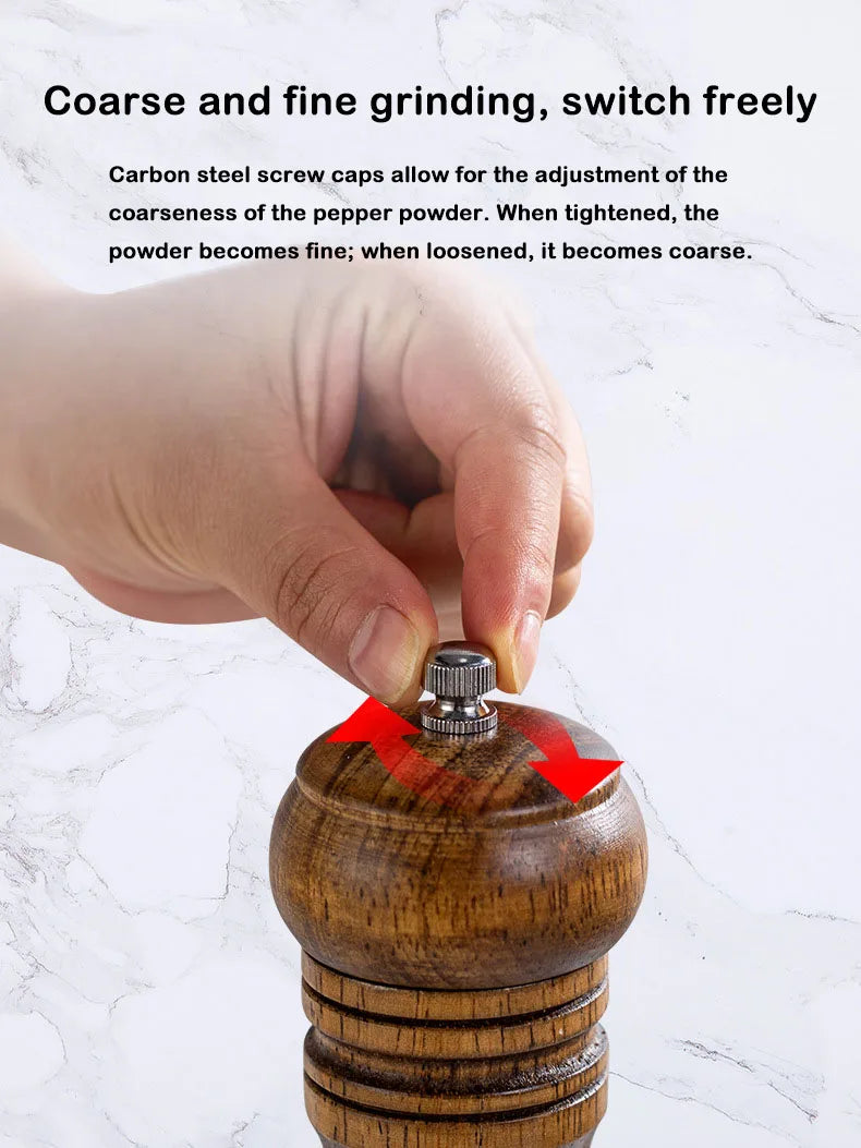 5" 8" 10" Salt and Pepper Grinder, Solid Wood Spice Pepper Mill with Strong Adjustable Ceramic Grinder Kitchen Cooking Tools