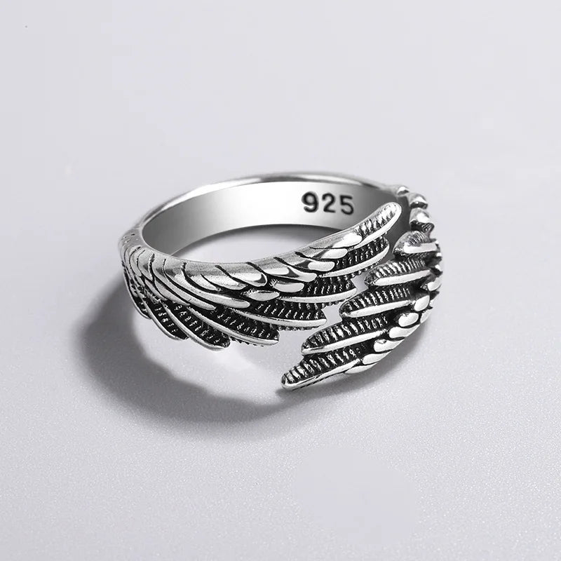 Sam Panda 925 Sterling Silver Rings For Women Men Fine Jewelry Finger Adjustable Open Wing Shape Ring For Party Birthday Gift