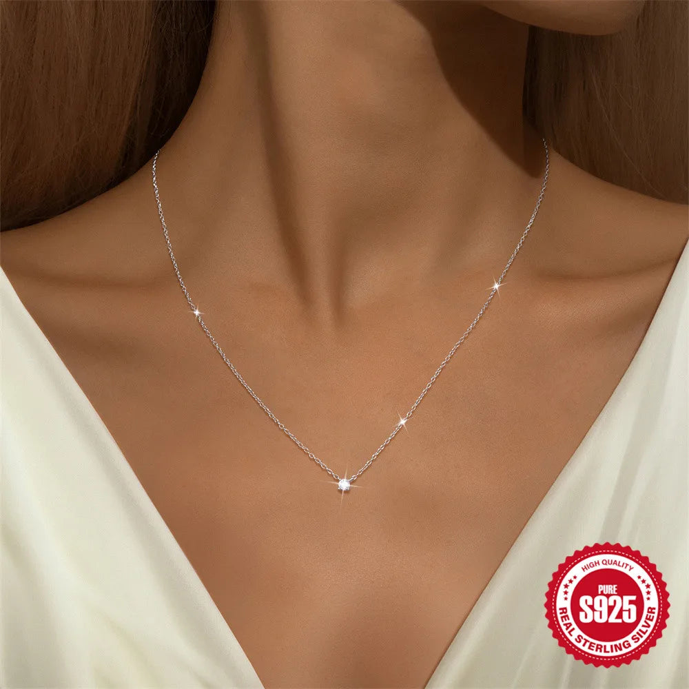 CANNER 2/3/4mm Moissanite Pendant Necklaces 925 Sterling Silver Necklace Chain For Women Ins 18K Gold Classic Minimalism Jewelry