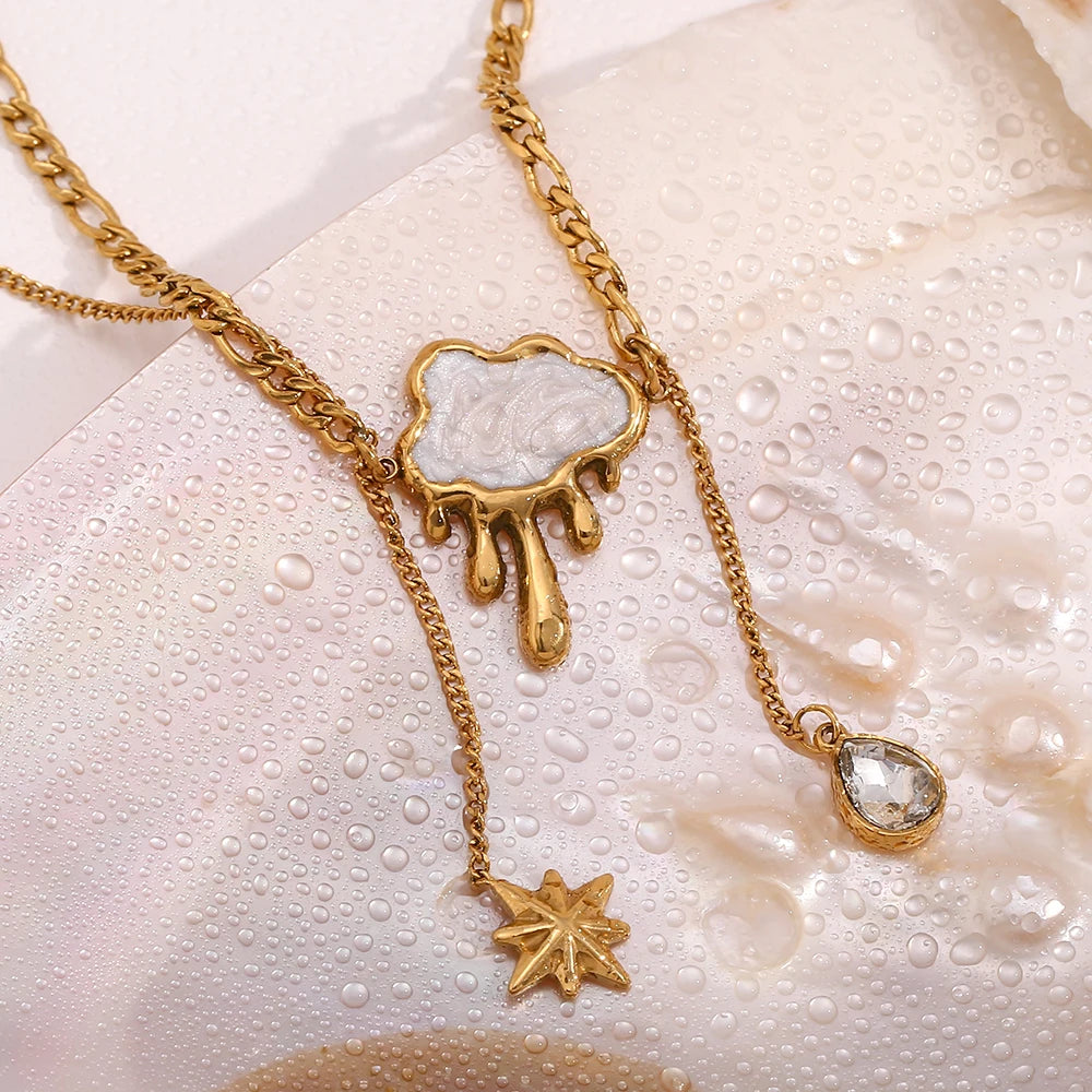 Glossisland | Double Layers Cloud Tassel Zircon Necklace Stainless Steel Waterproof Jewelry Trendy Dainty Chic Necklace