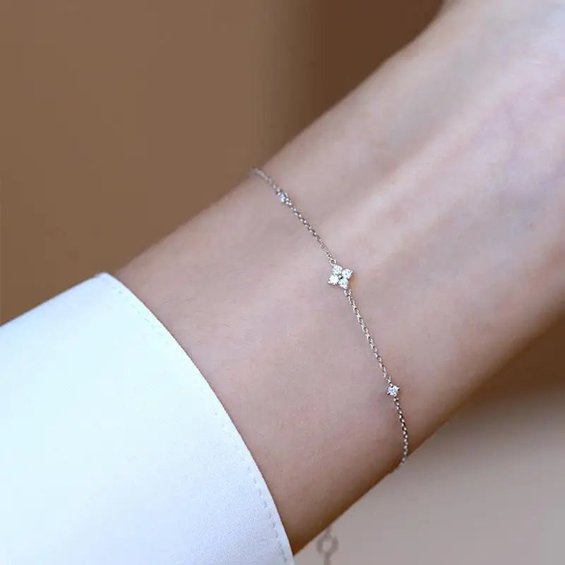 925 Sterling Silver Electroplated 18K Gold Inlaid Zirconia Flower Jewelry Bracelet for Women ExquisiteHigh-quality Party Wedding