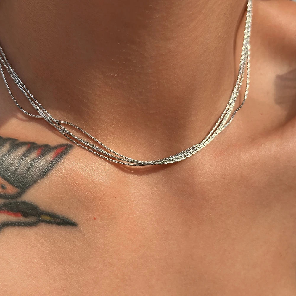 Stainless Steel necklace women stacking Layered Thin Chain Necklace Multilayer Sexy Snake Chains Summer Beach Fashion Jewelry