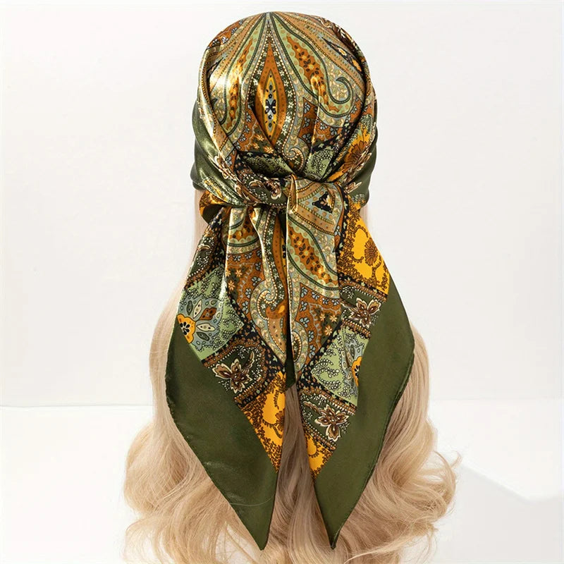 Luxury Brand Silk Satin Square Scarf Women Hijab Bandana Muslim Headscarves Shawl Wrap Ladies Headband Neckerchief Foulard 90cm