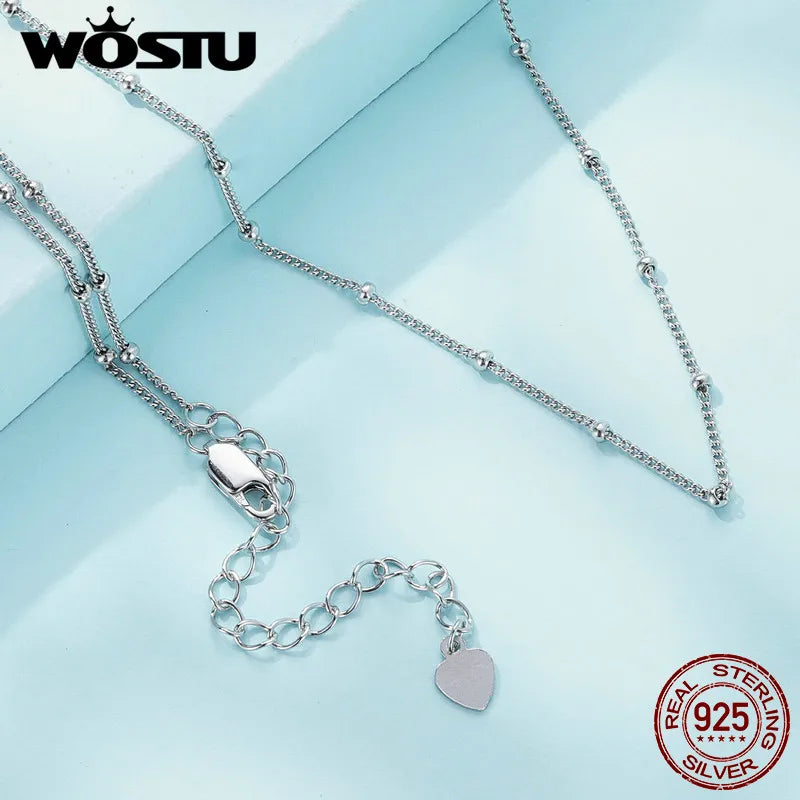 WOSTU Classic Basic Chains Solid 925 Sterling Silver O-Shaped Necklace Twisted Snake Bar Singapore Box Chain Square Links 45CM