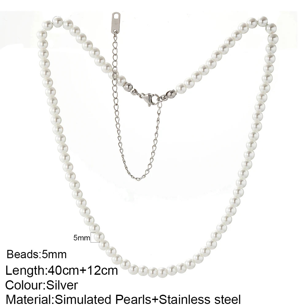 316L Stainless Steel Fashion Golden Color Chain Jewelry Necklace For Women Imitation Pearl Beads Pendant Gifts Jewelry Wholesale