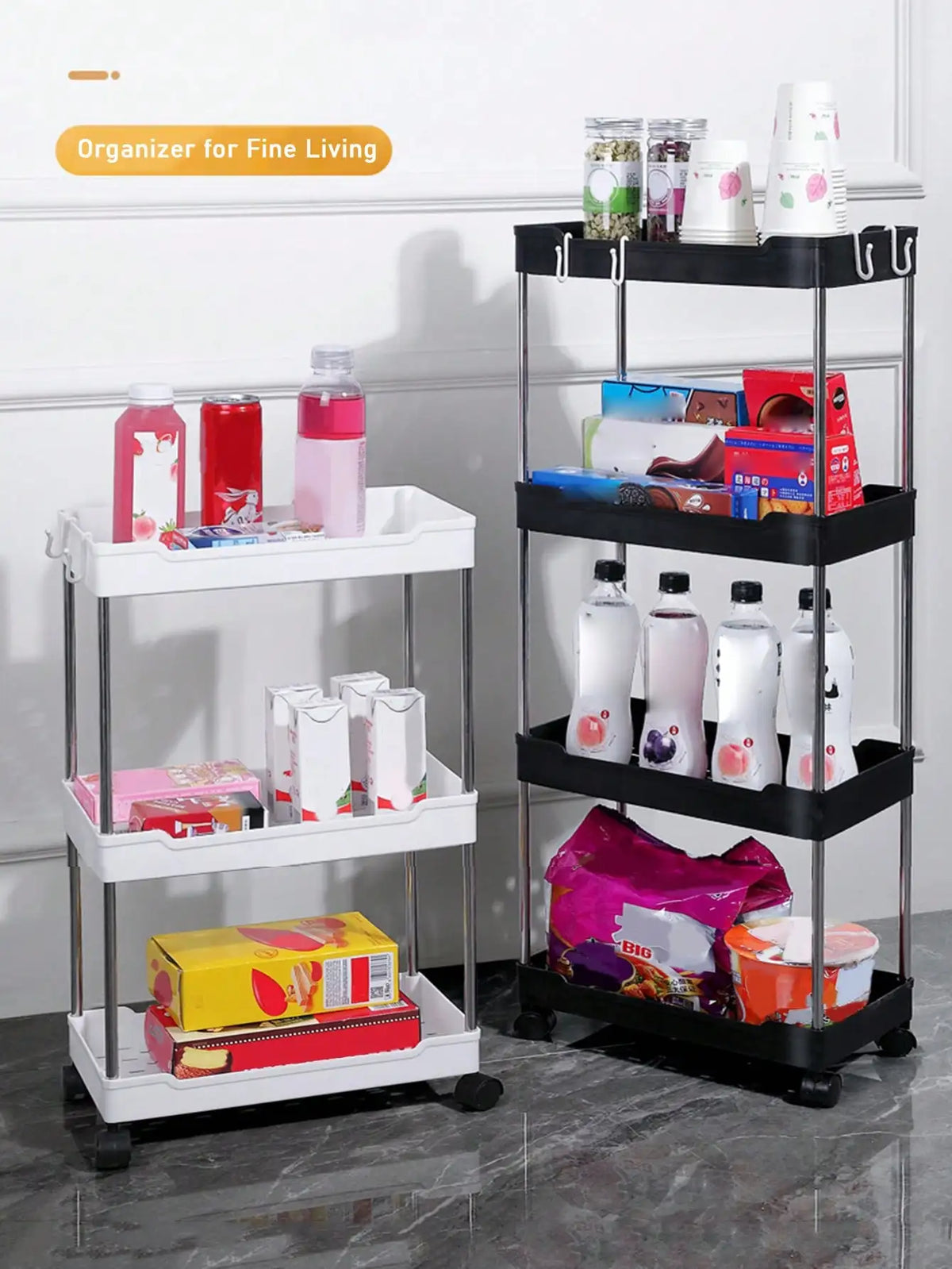 1pcs 3/4 Tier Rolling Utility Cart Storage Shelf Movable Gap Storage Rack Kitchen Bathroom Slim Slide Organizer Shelf Livingroom