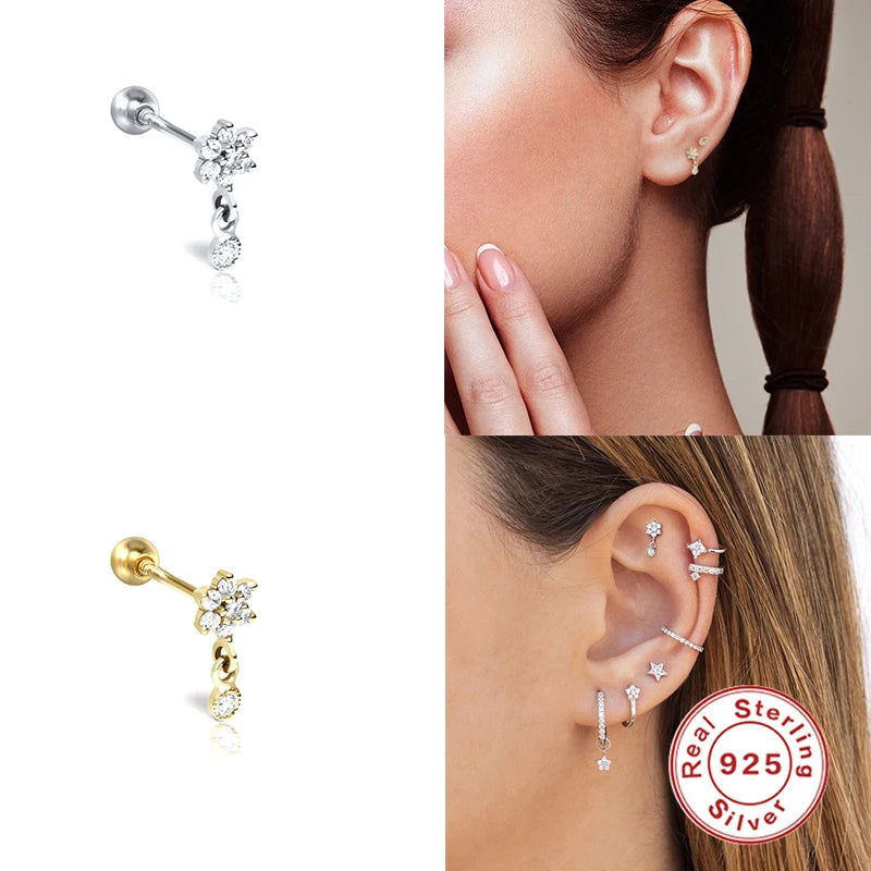 CANNER Pendientes Plata 925 Piercing Stud Earrings For Women Cubic Zirconia 925 Sterling Silver Cartilage Earring Jewerly 1pc