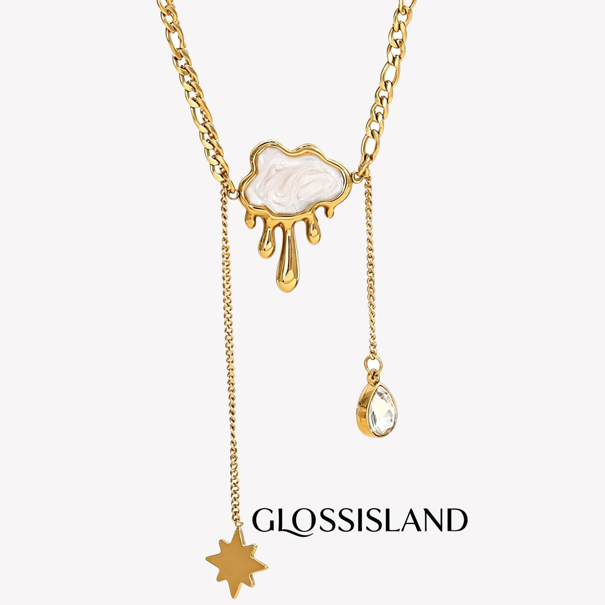 Glossisland | Double Layers Cloud Tassel Zircon Necklace Stainless Steel Waterproof Jewelry Trendy Dainty Chic Necklace