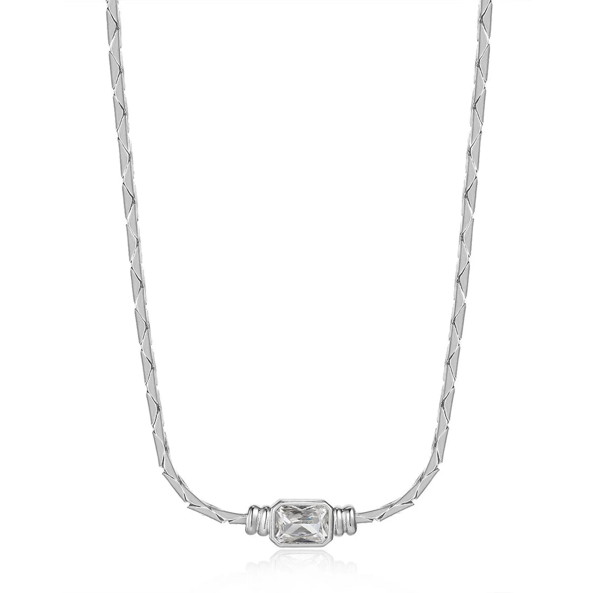 Retro Stainless Steel Creative Chain Necklace for Women Charm Shiny Square Crystal Pendant Necklaces Wedding Jewelry Gifts