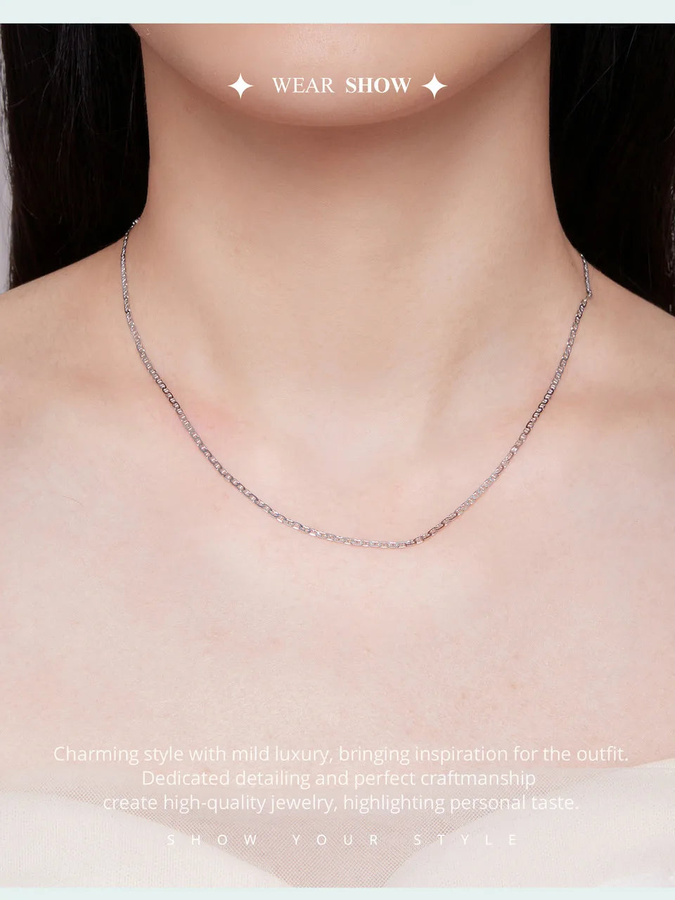 WOSTU Classic Basic Chains Solid 925 Sterling Silver O-Shaped Necklace Twisted Snake Bar Singapore Box Chain Square Links 45CM