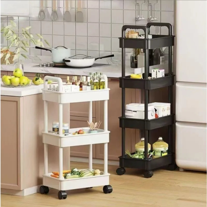 Kitchen multi-functional storage rack mobile trolley multi-level storage rack bookshelf snack and fruit storage rack