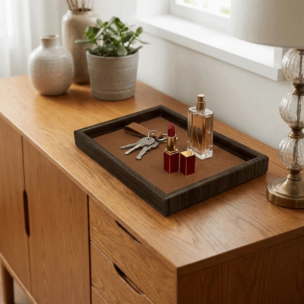 Light Luxury Wooden Rectangular Storage Tray Large Capacity Decorative Jewelry Display Trays Space Saving Cosmetic Holder Vanity