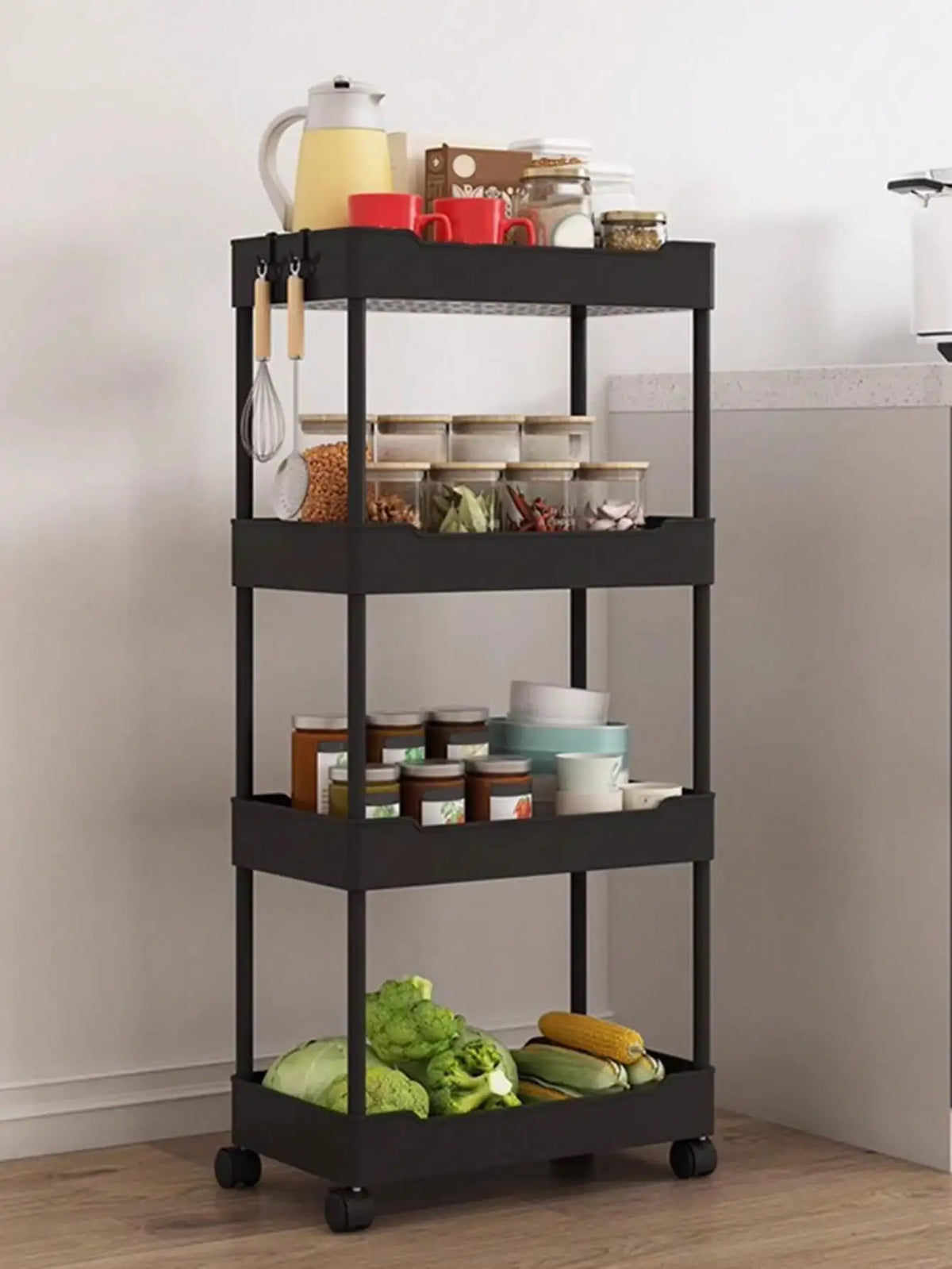 1pcs 3/4 Tier Rolling Utility Cart Storage Shelf Movable Gap Storage Rack Kitchen Bathroom Slim Slide Organizer Shelf Livingroom