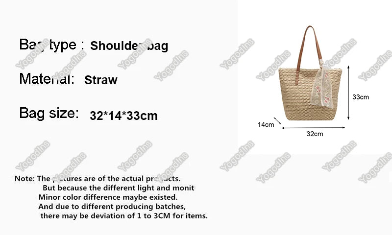 Summer Large Capacity Tote Bag Women Shoulder Bag Handmade Woven Bag Fresh Rural Handheld Grass Woven Women Bag