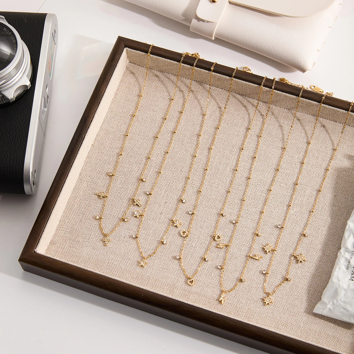 Uworld Simple Classic 18K Gold Color Plated Stainless Steel White Water Rhinestone Lightning Pendant Necklace Stackable Chain Ne
