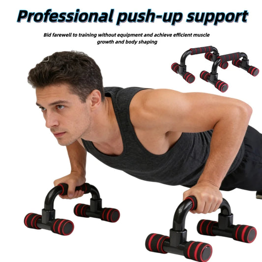 H-shaped push-up assist stand with black frame and red foam grip rollers
