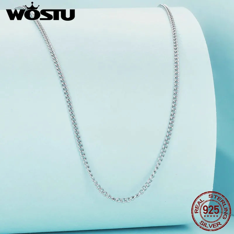 WOSTU Classic Basic Chains Solid 925 Sterling Silver O-Shaped Necklace Twisted Snake Bar Singapore Box Chain Square Links 45CM