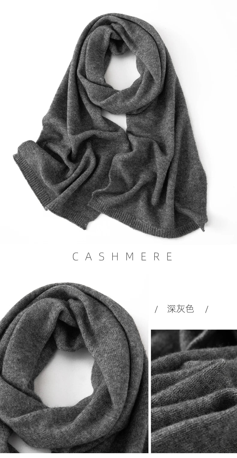 Soft 100% Cashmere Scarf for Autumn and Winter, Women's Knitted Warm Neck Protection Scarf 160*25CM