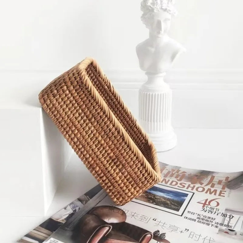 Rattan Storage Basket for Home Decor Snack Handmade Woven Nesting Baskets Wicker Storage Box Kitchen Table Household Supplies