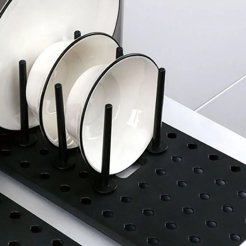 Drawer Retractable Tableware Rack  Pegboard Drawer Organizers  For Kitchen Adjustable Dish Plate Storage