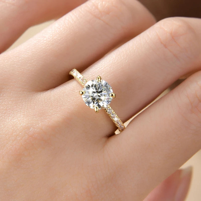 IOGOU Classic 8mm 2.0CT D Moissanite Ring 14k Gold Filled Engagement Wedding Rings for Women Finger Jewelry with GRA Certificate