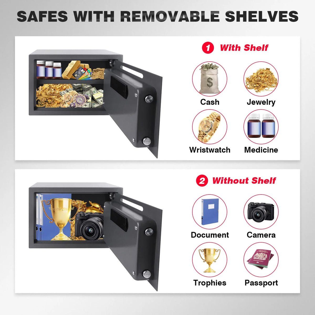 Safe Box Digital Security Steel Case with Electronic Password & Key for Home,Office (4.6/8.5/16L,Black/Grey/White)